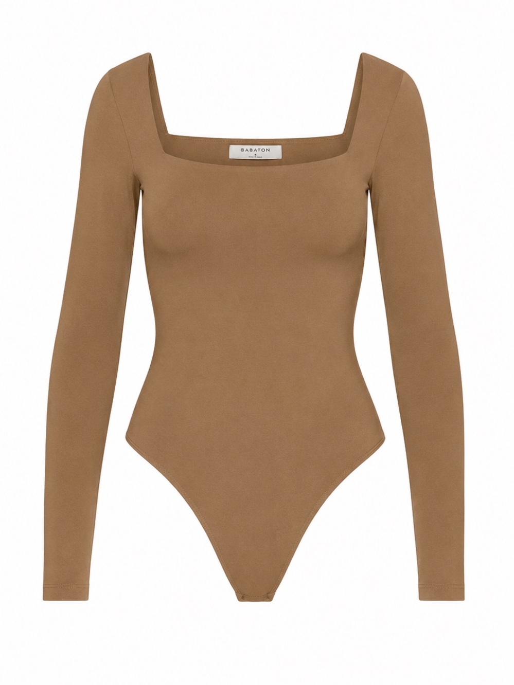 Babaton | S | Square Neck Long Sleeve Bodysuit - Camel